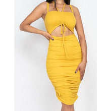  Mustard Ruched Bodycon Dress