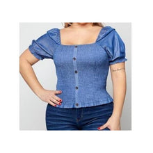  Denim Smocked Top Curvy